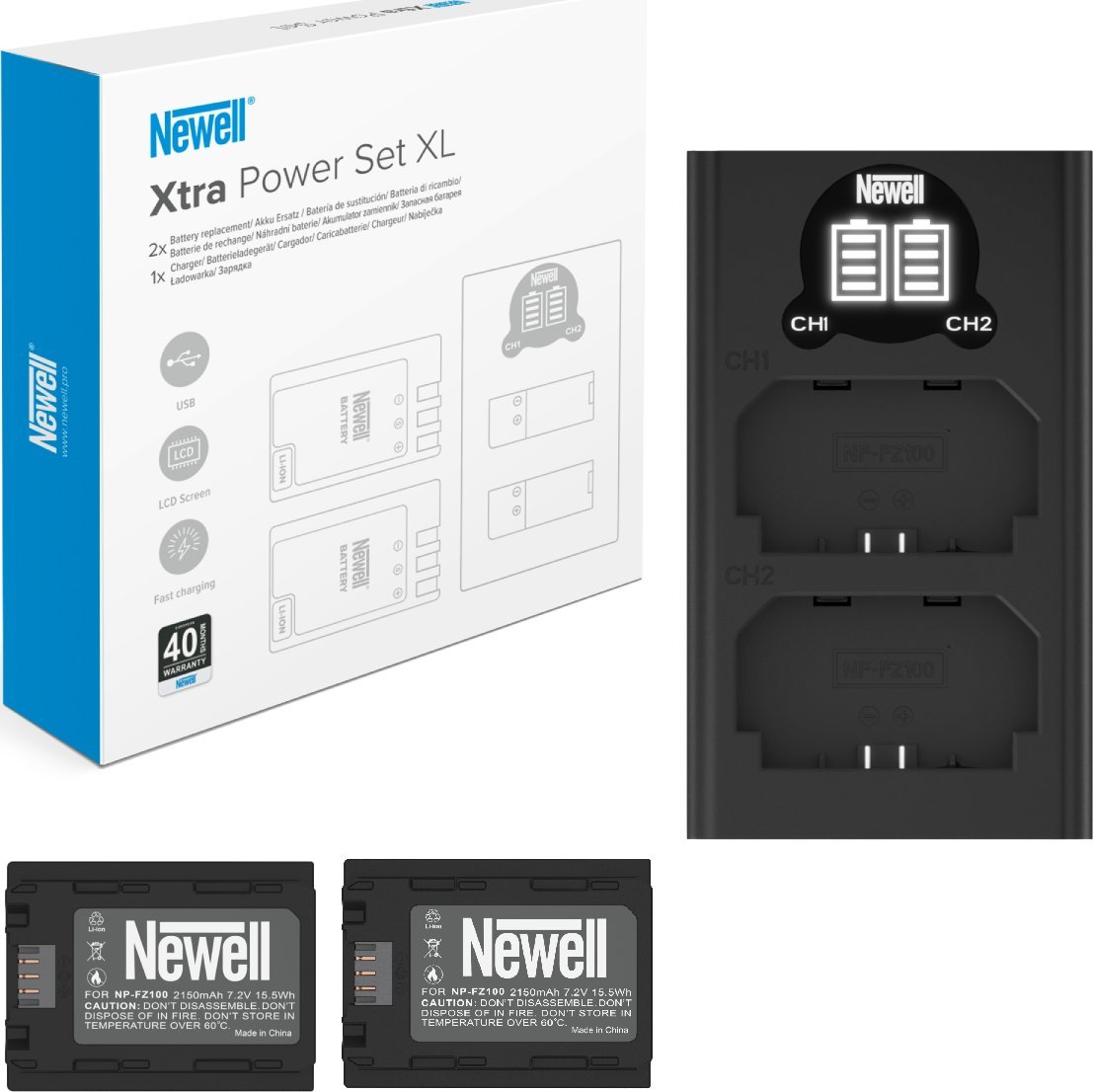Set karikuesi me bateri Newell Xtra Power XL, 2x NP-FZ100, për Sony