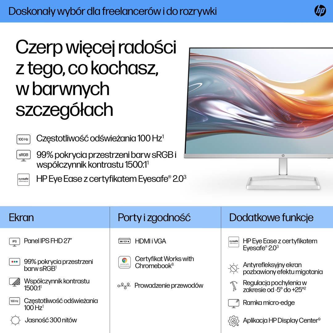 Monitor HP 27-inch Series, 27", 1920 x 1080, 100 Hz, i bardhë