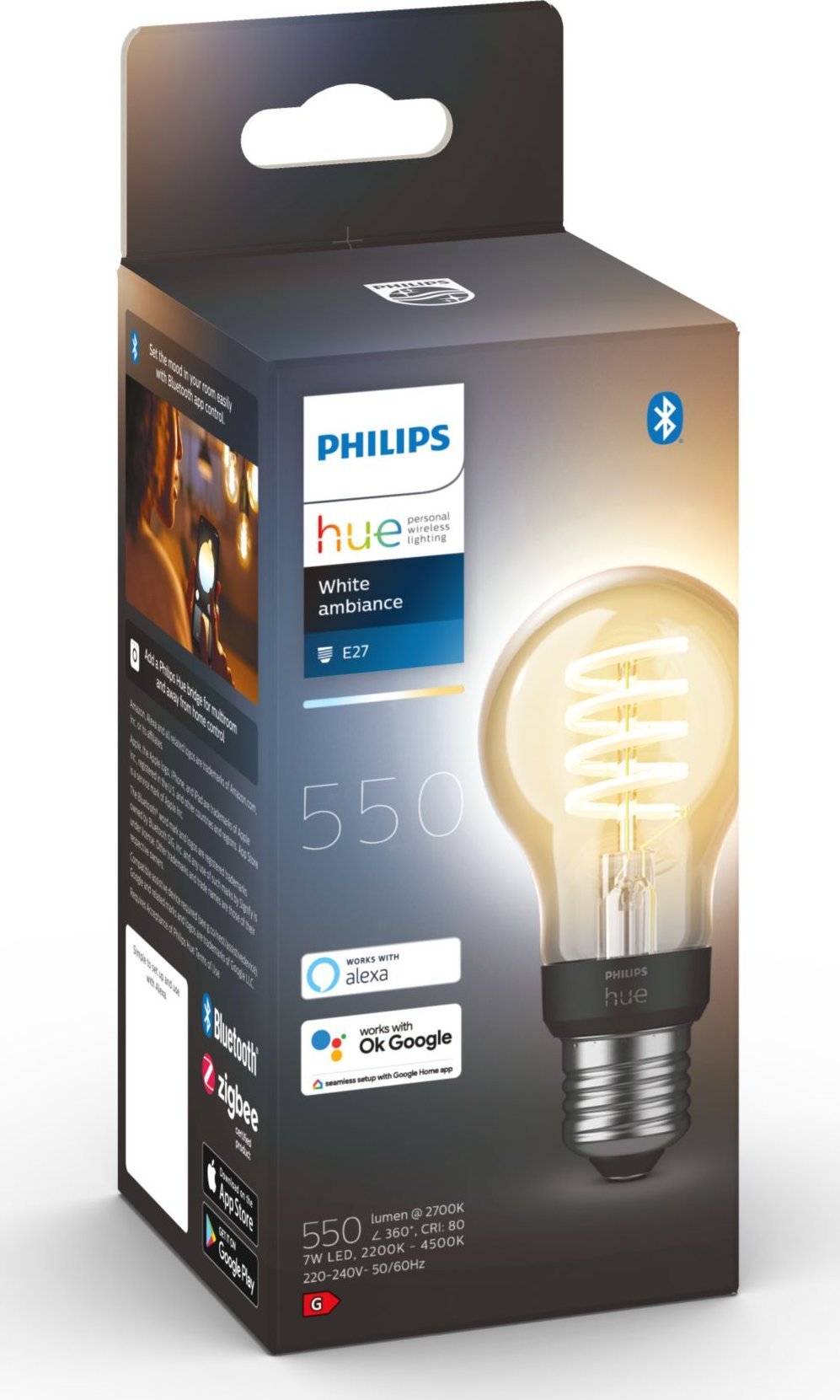 Llambë inteligjente Philips Hue E27 7W, LED dimmable, smart control, e bardhë