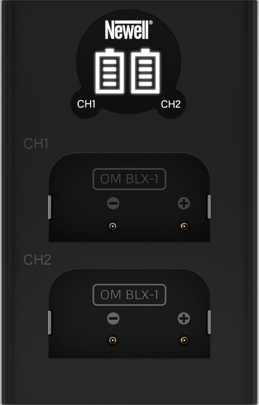 Karikues dyfishtë Newell DL USB C për bateri BLX 1, ekran statusi, i zi