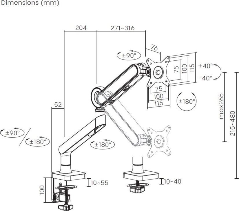 Mbajtëse monitori LevelOne Equip 650185, 17-35", montim në tavolinë, e bardhë