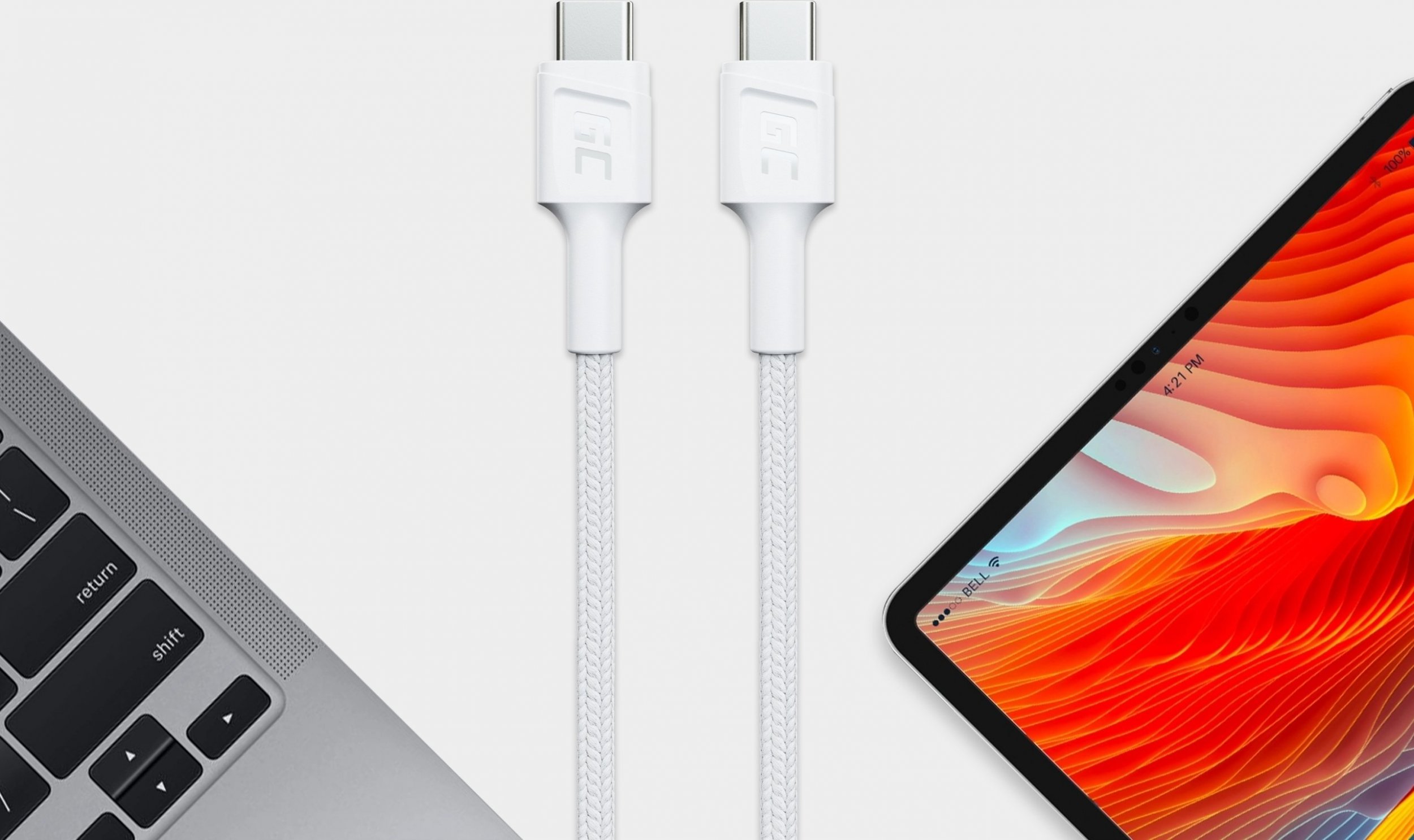 Kabllo USB Green Cell KABGC29W, USB C, 2 m, e bardhë