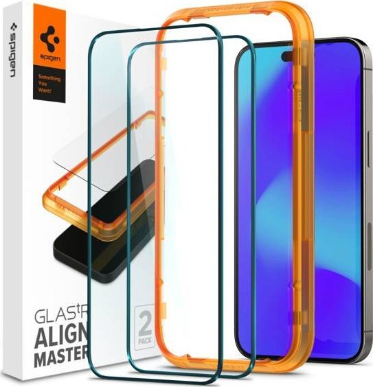 Mbrojtëse ekrani Spigen GLAS.tR Slim AlignMaster, për iPhone 14 Pro, 2 copë, e zezë