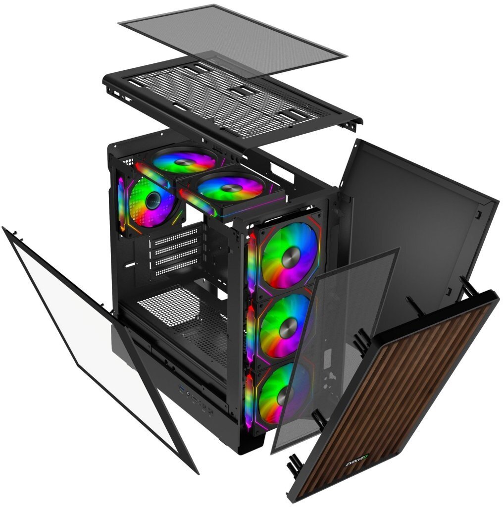Kuti kompjuteri EVOLVEO Panthera, mATX, 6x ventilator ARGB 120mm, panel druri dhe xham