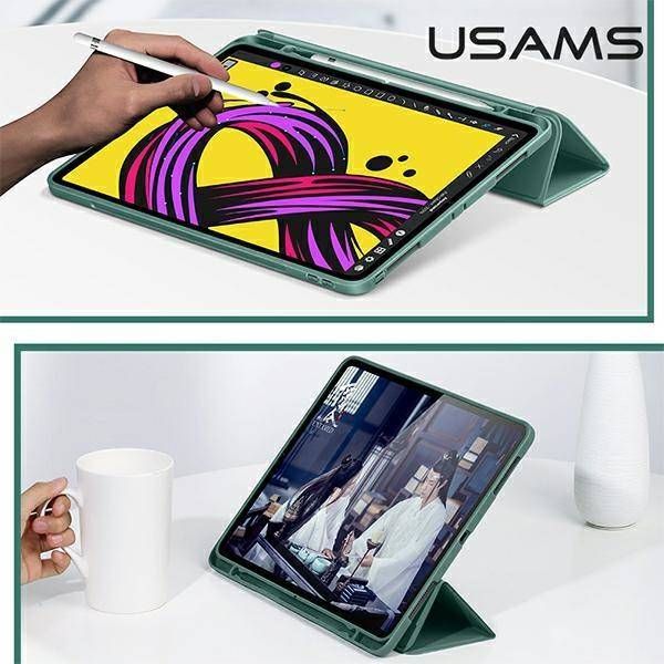 Këllëf tabletë Uniq USAMS Winto Case iPad Air 10.9" 2020, Smart Cover, mbajtës Apple Pencil, jeshile e errët