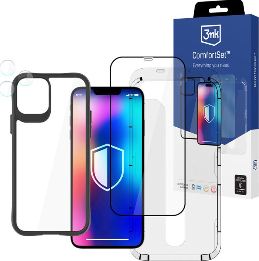 Set mbrojtës 3MK Apple iPhone 12 Pro Max Comfort Set 4 in 1, xham i temperuar, kapak Satin Armor Case+