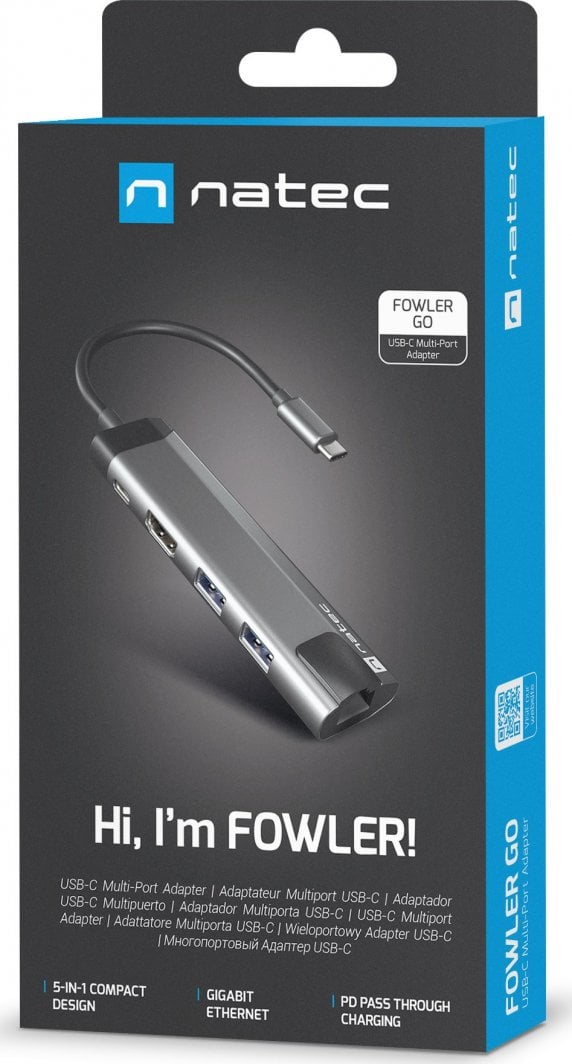 Stacion USB C Natec Fowler Go NMP 1985, HDMI, RJ 45, gri