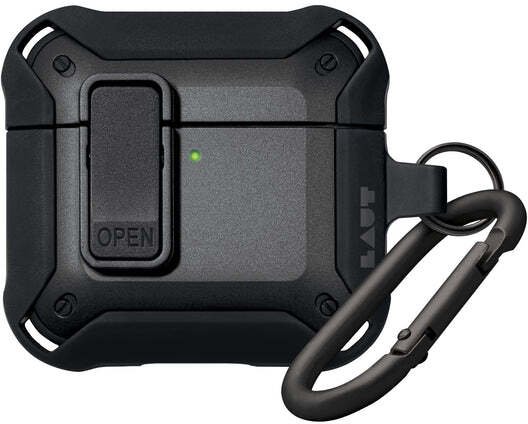 Kapak mbrojtës Laut Zentry për AirPods Gen 4, mbyllje me bllokim sigurie, dizajn industrial, gri