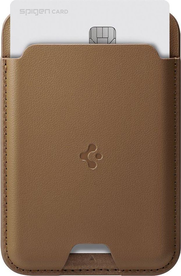 Mbajtëse magnetike për karta Spigen Valentinus MagSafe, lëkurë ekologjike, kompatibile me iPhone 12/13, kafe