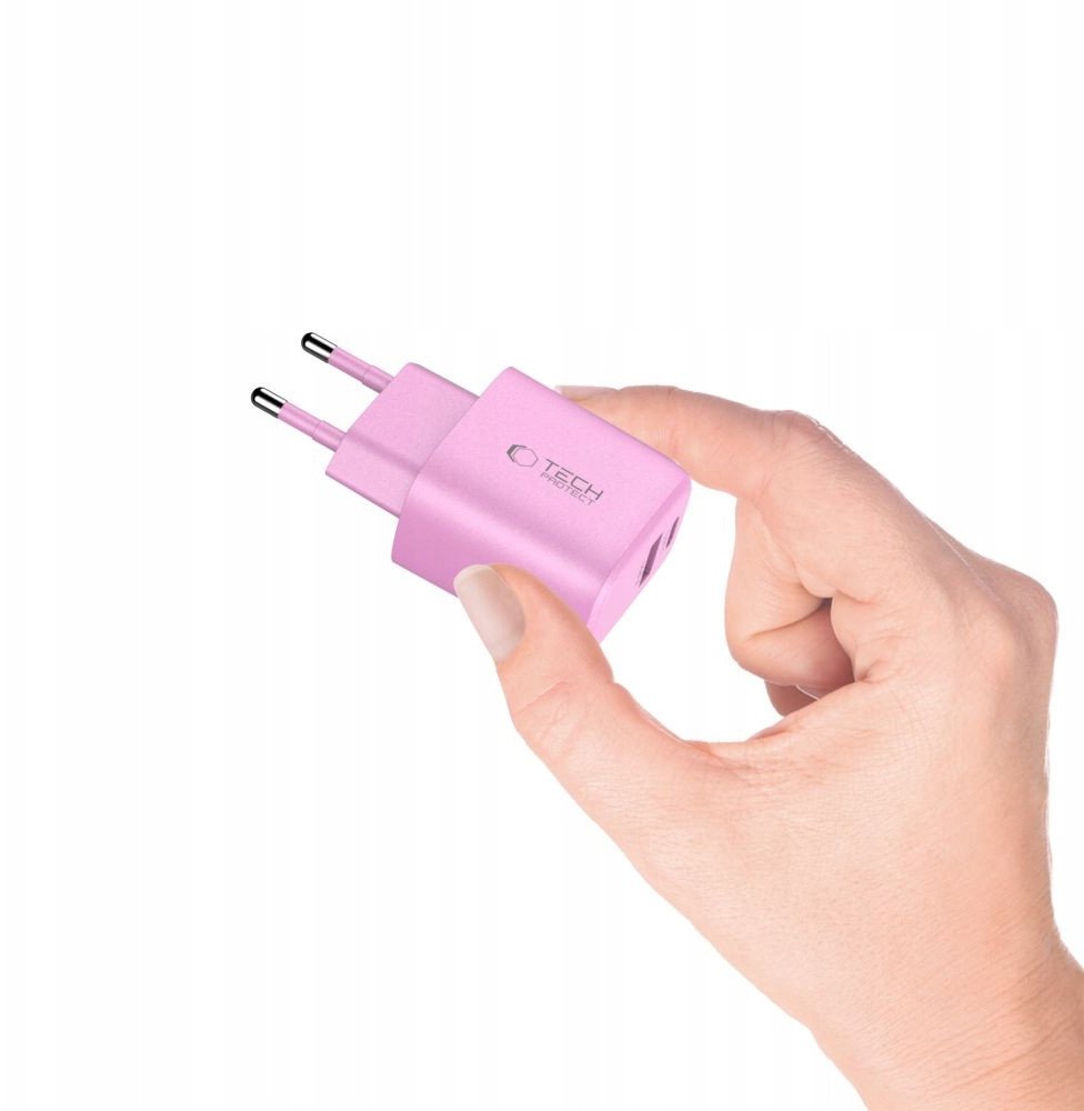 Полнач за ѕид Tech-Protect NCA30, 30W PD QC3.0, 2 USB порти, розов