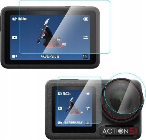 Сет заштитно стакло PULUZ PU958T SB9461 за DJI Osmo Action 5 Pro, 2x заштита за екран, заштита за леќа, транспарентно
