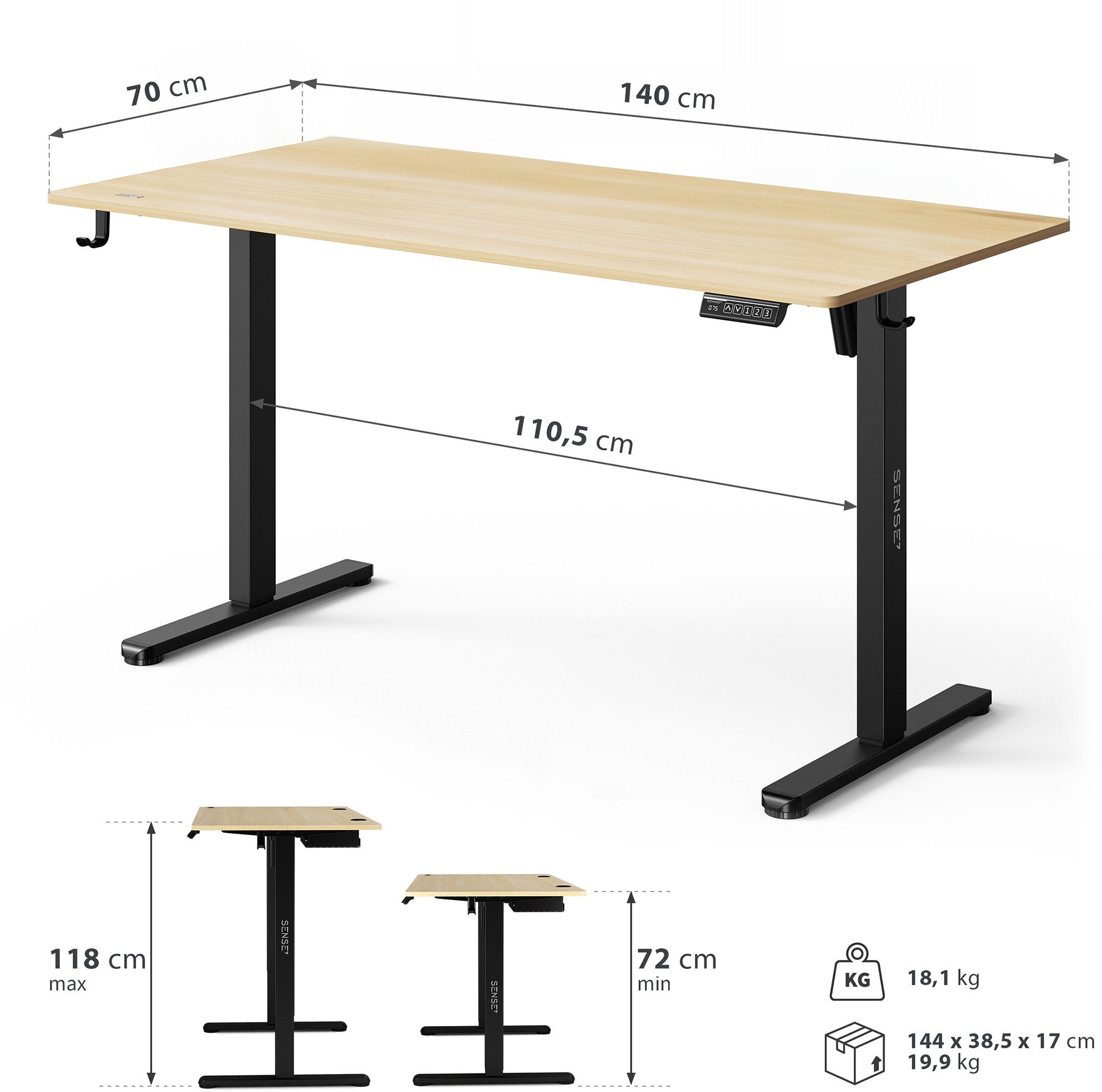 Tavolinë elektrike SENSE7 NOJO LIGHT, 140 x 70 cm, kafe e hapur
