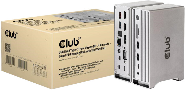 Stacion docking Club3D USB-C, Triple Display DP Alt mode Displaylink, PD 120W