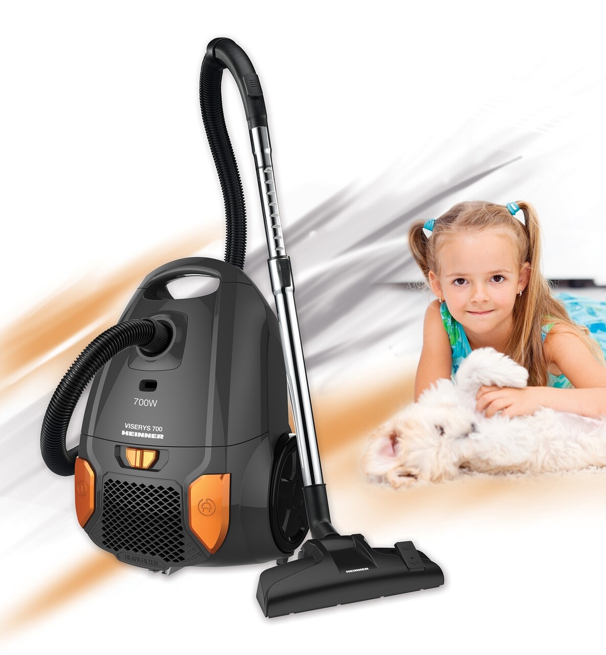 Fshesë me korent pa qese Heinner, 700W, filtri HEPA 12, gri