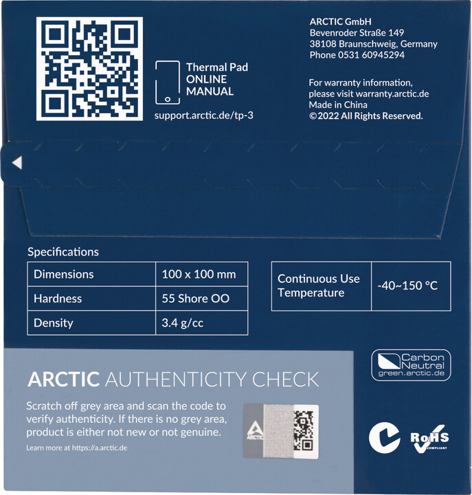 Pad termik Arctic TP-3, 100x100x1.5mm