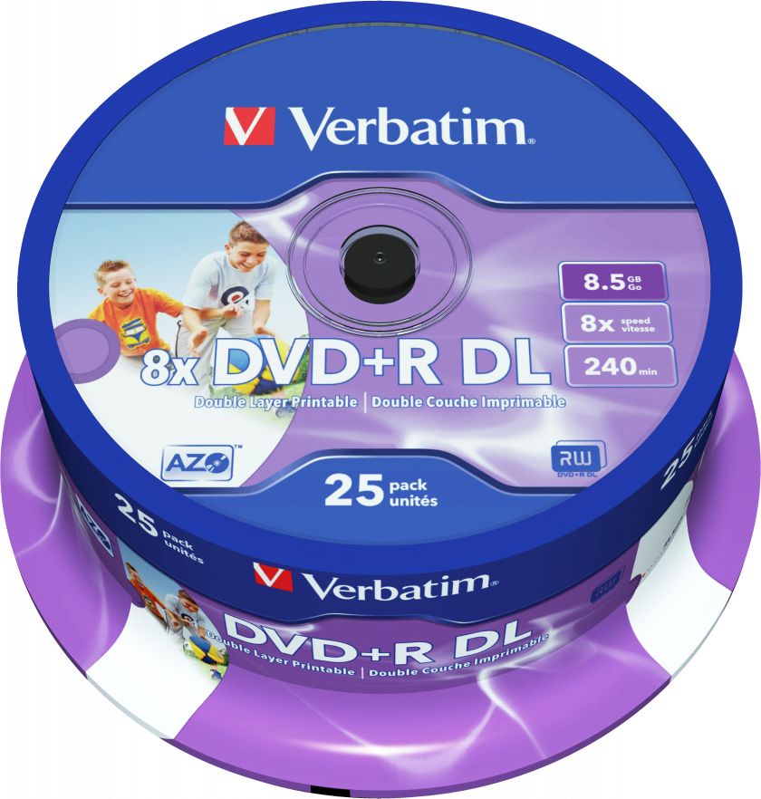 Сет дискови DVD+R DL Verbatim 8.5GB, 8x, 25 парчиња