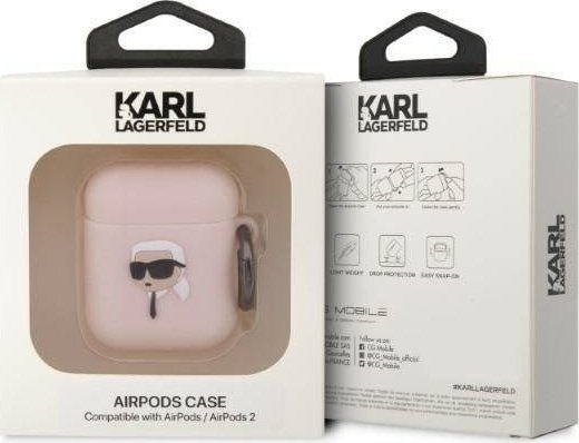 Mbulese kufjesh Karl Lagerfeld KLA2RUNIKP, për Apple AirPods 1 2, silikon, rozë 3D