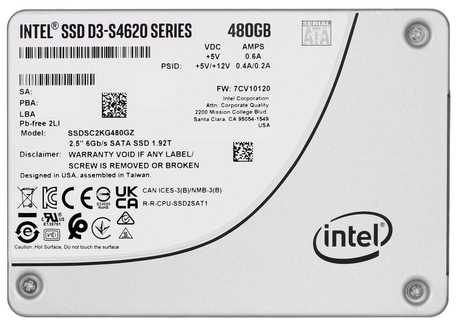 Disk SSD Intel D3-S4620, 480GB, 2.5" SATA, 550 MB/s