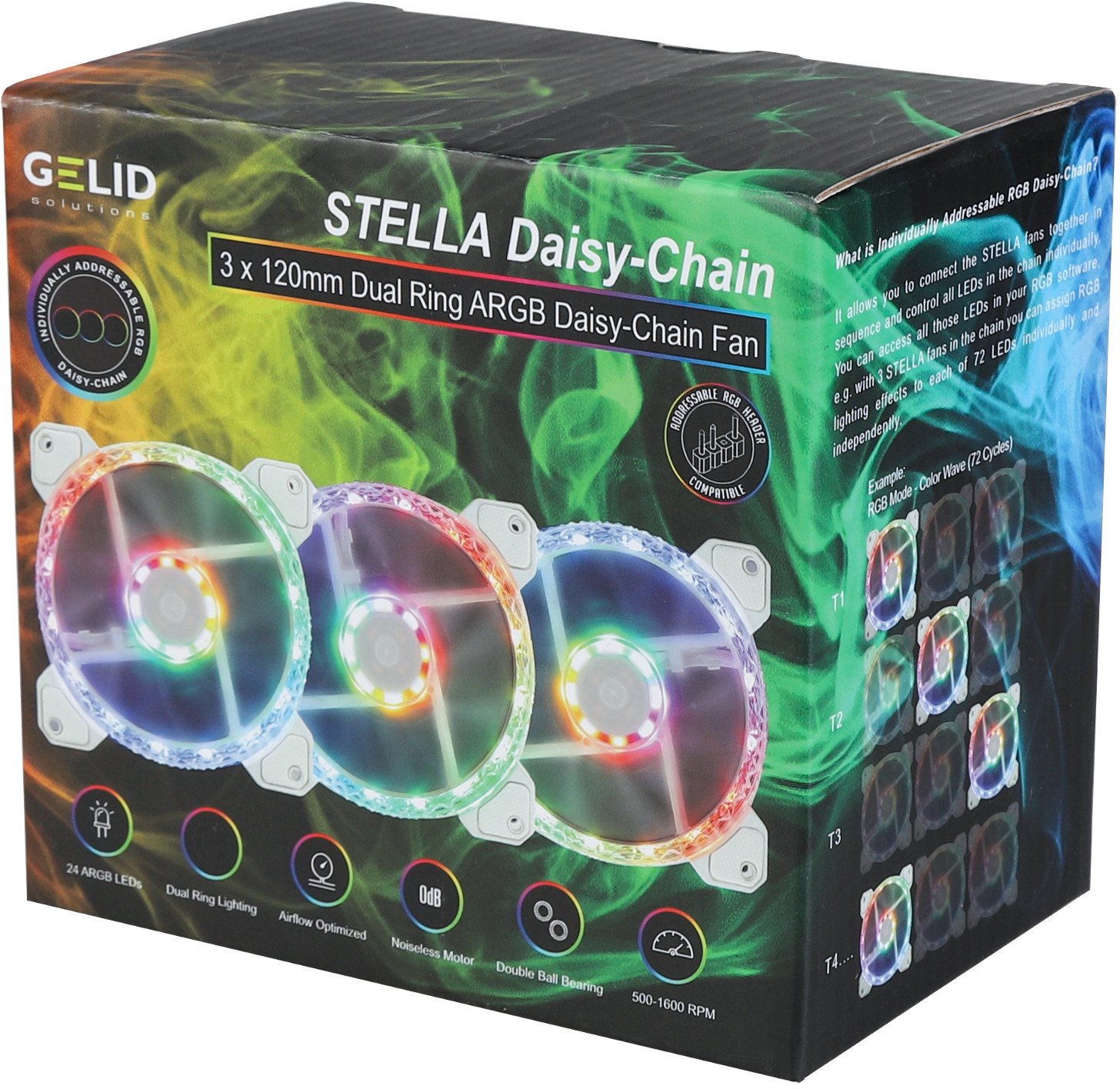 Ventilatorë kase Gelid Solutions Stella Daisy Chain, set 3 x 120mm, ARGB LED, PWM