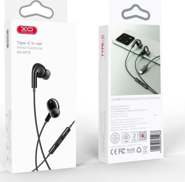 Слушалки со кабел XO EP73, USB-C, ин-ир, црни