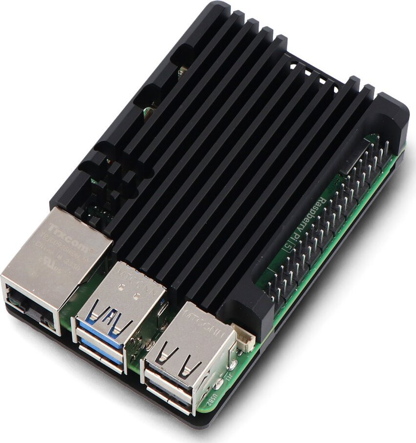 Алуминиумско куќиште JustPi за Raspberry Pi 5, пасивно ладење, црно