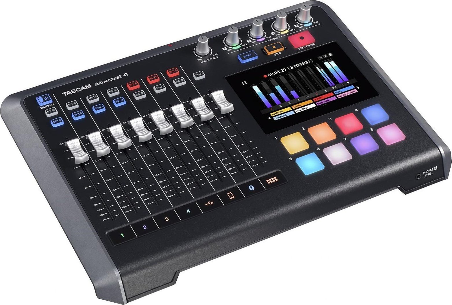 Mixer audio Tascam Mixcast 4, 4 kanale, ekran me prekje, i zi