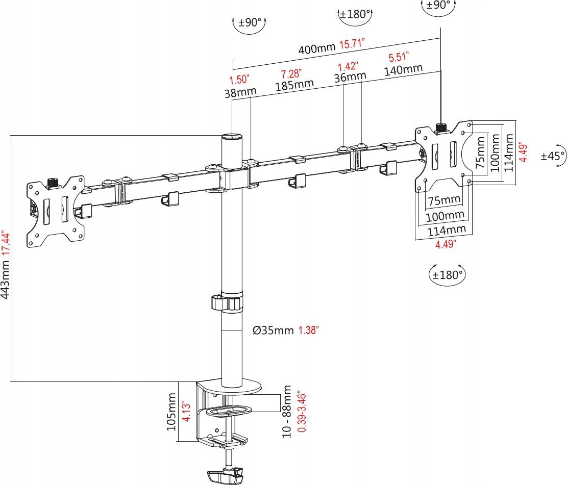 Mbajtëse monitori Vision VFM-DPD2B, 16.5", për tavolinë, e zezë