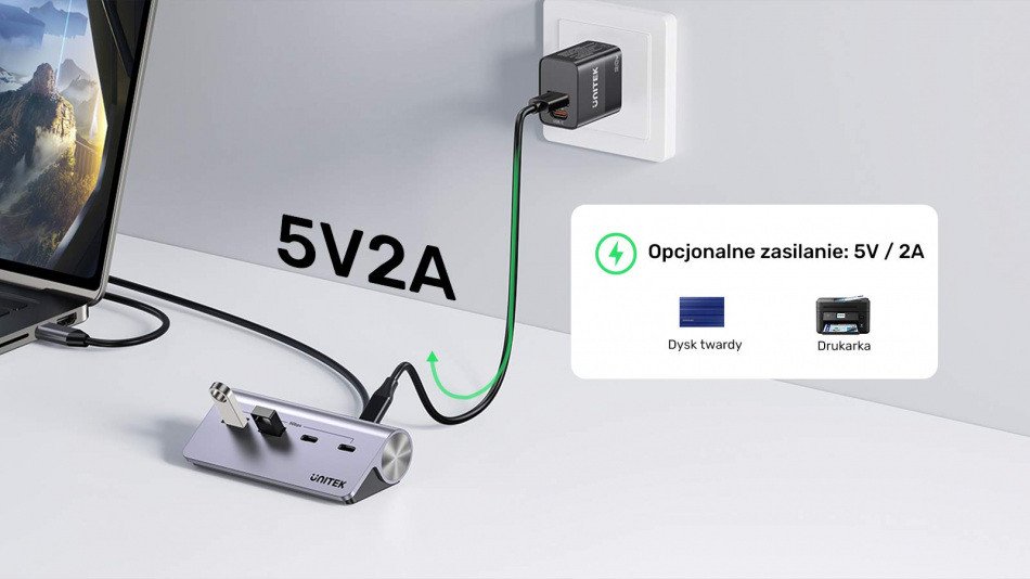 USB hub Unitek Aluminum, 4 porta, 2x USB A 2x USB C, 5 Gbps, argjendtë gri