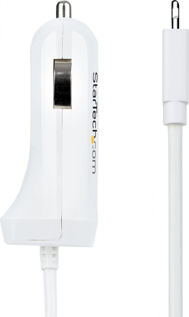 Полнач за автомобил StarTech.com, Lightning 1m, 12W, 2 USB порти, бел