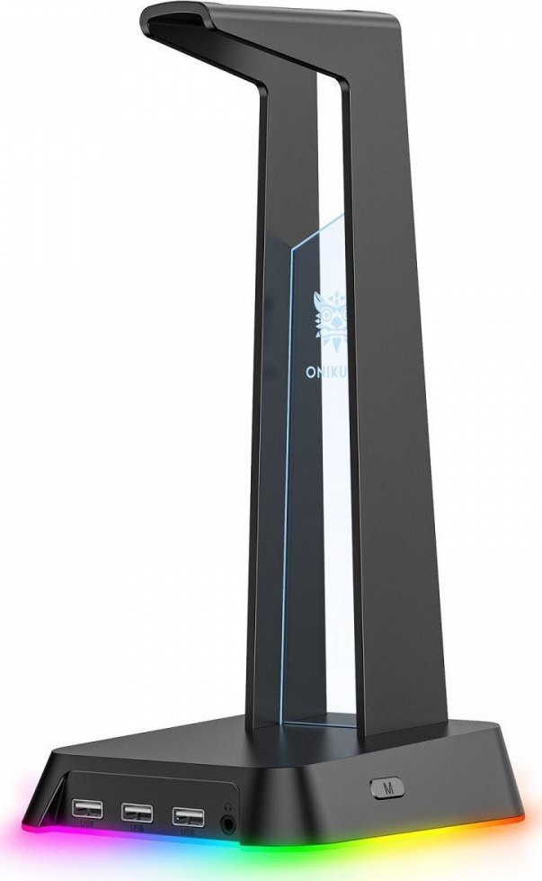 Mbajtëse kufjesh Onikuma Stand Holder Base, RGB, me USB HUB, e zezë