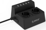 Prizë zgjatuese Orico ODC-2A5U-V1-EU-BK, 2 dalje, 5 porta USB, e zezë