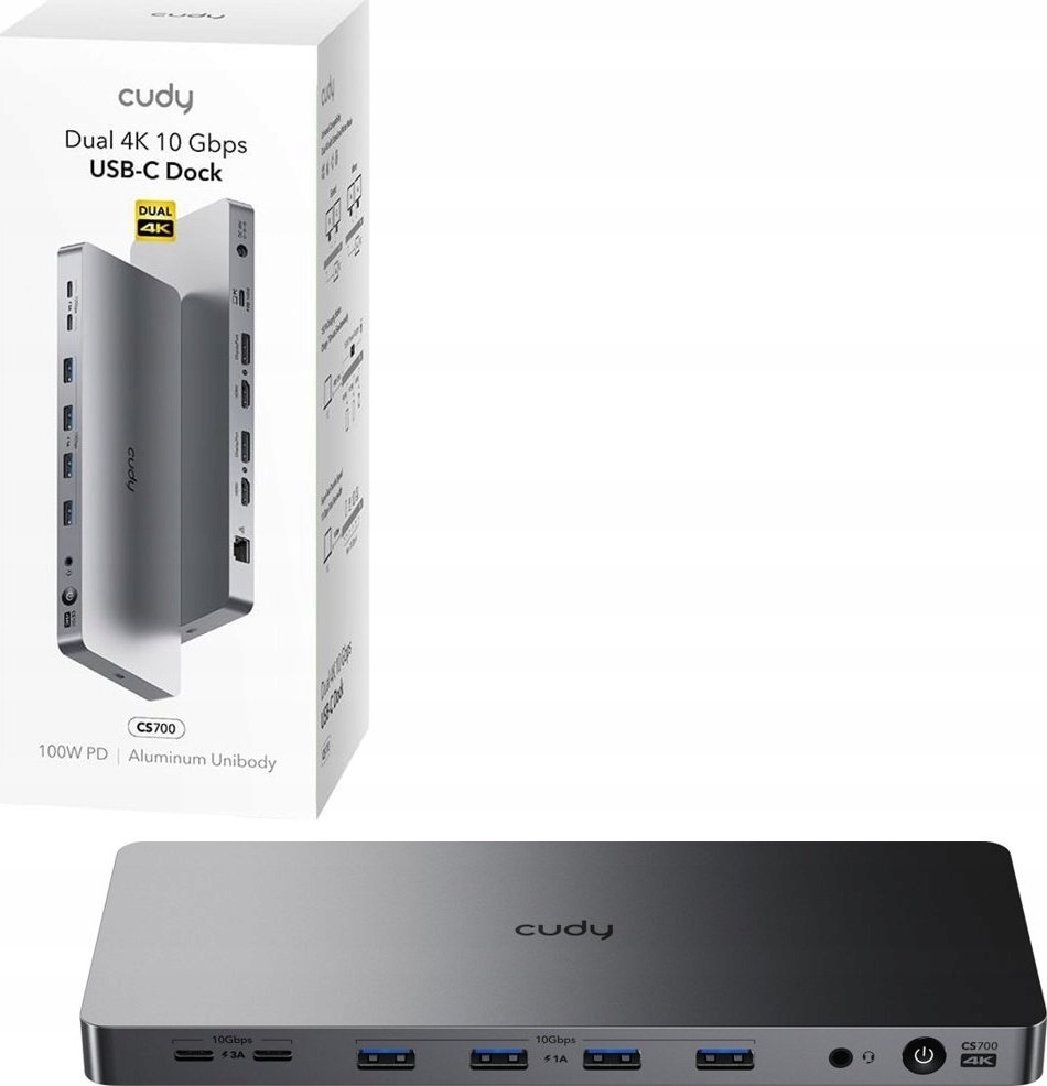 Docking station Cudy CS700, 13 në 1, USB C 10Gbps, 150W, gri