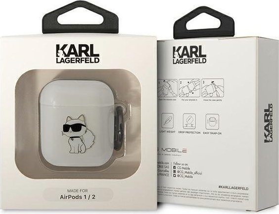 Këllëf për AirPods Karl Lagerfeld KLA2HNCHTCT Ikonik Choupette, për AirPods 1 dhe 2, transparent