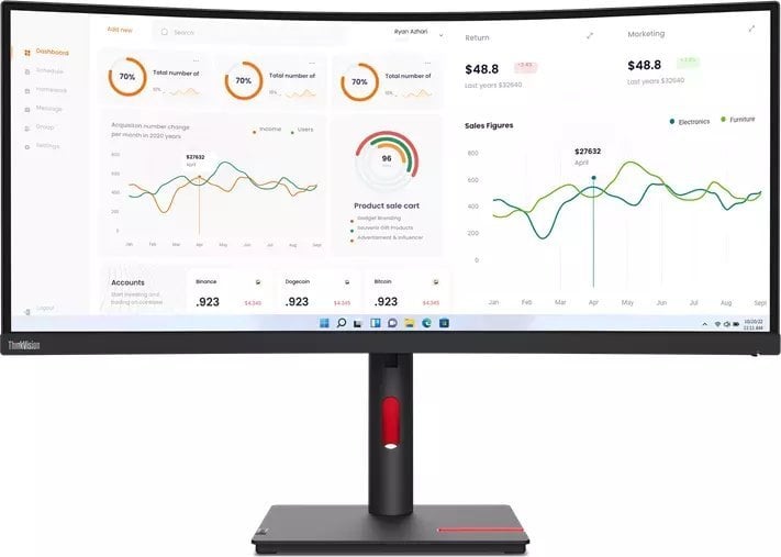 Monitor Lenovo ThinkVision T34w-30 LED, 34", QHD, i zi