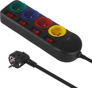 Продолжен кабел Maclean MCE508 B, 4 приклучници, 1.5 m, USB A USB C Quick Charge 2.0, црн