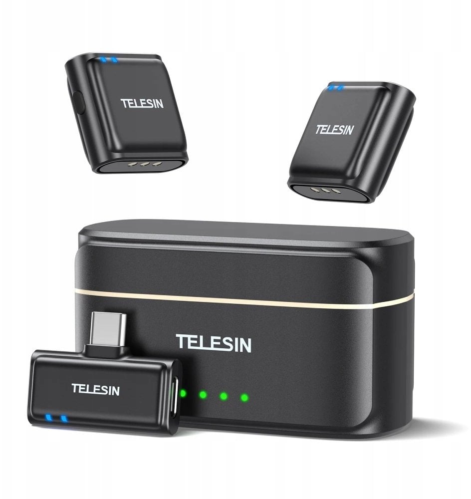 Безжичен микрофон TELESIN Wireless Lavalier Button, домет 200m, намалување на шум, црн