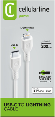 CELLULARLINE USB CABLE 2M USB-C TO LIGHTNING WHITE