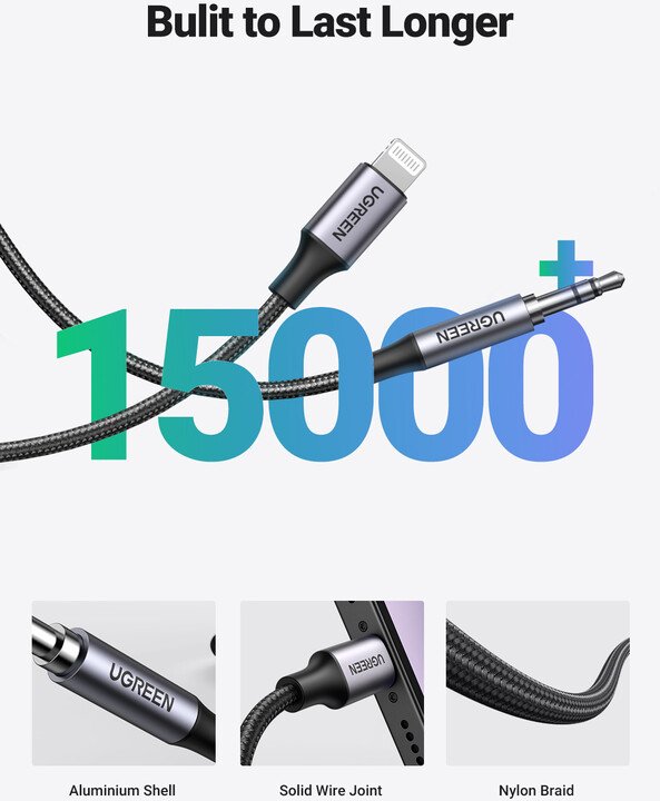 Кабел UGREEN Lightning до 3,5mm Aux, црн