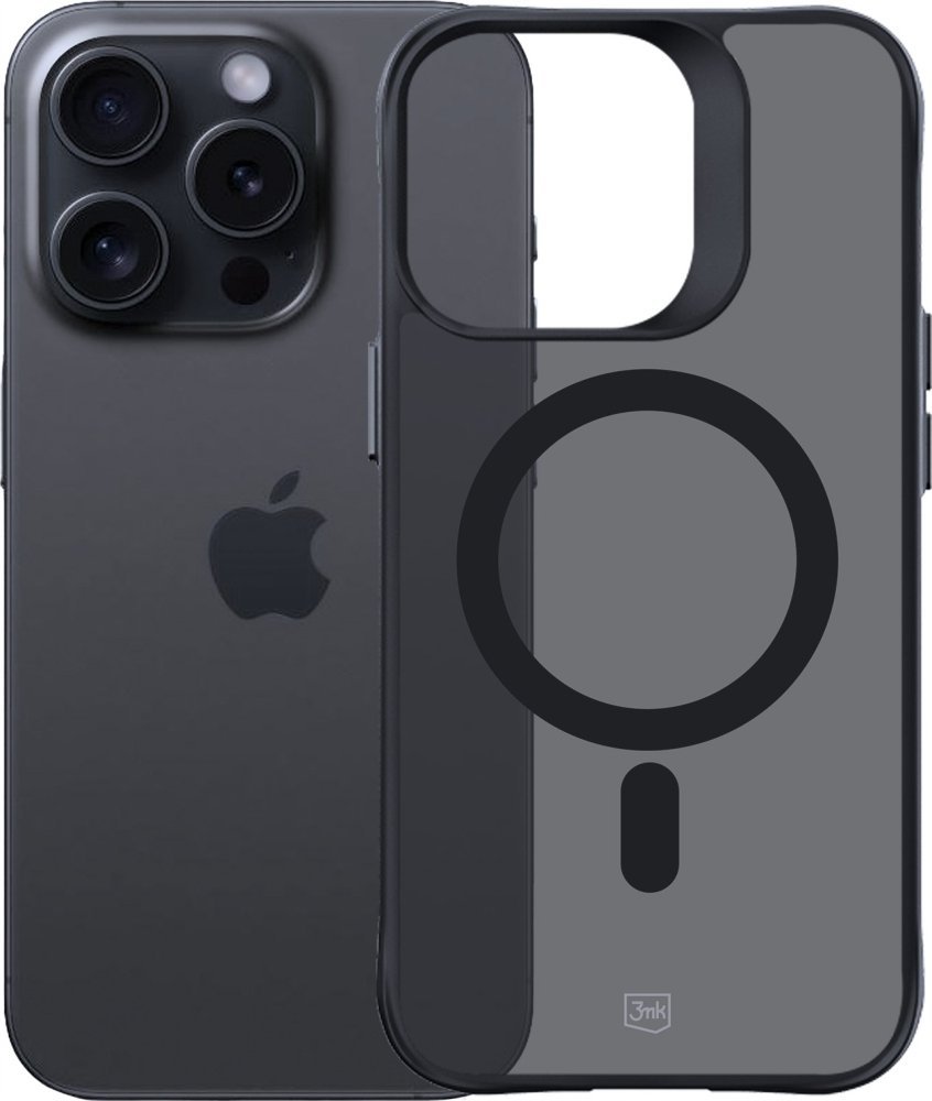 Kuti mbrojtëse 3mk Smoke MagCase për iPhone 15 Pro, MagSafe, gjysmë transparente, e zezë
