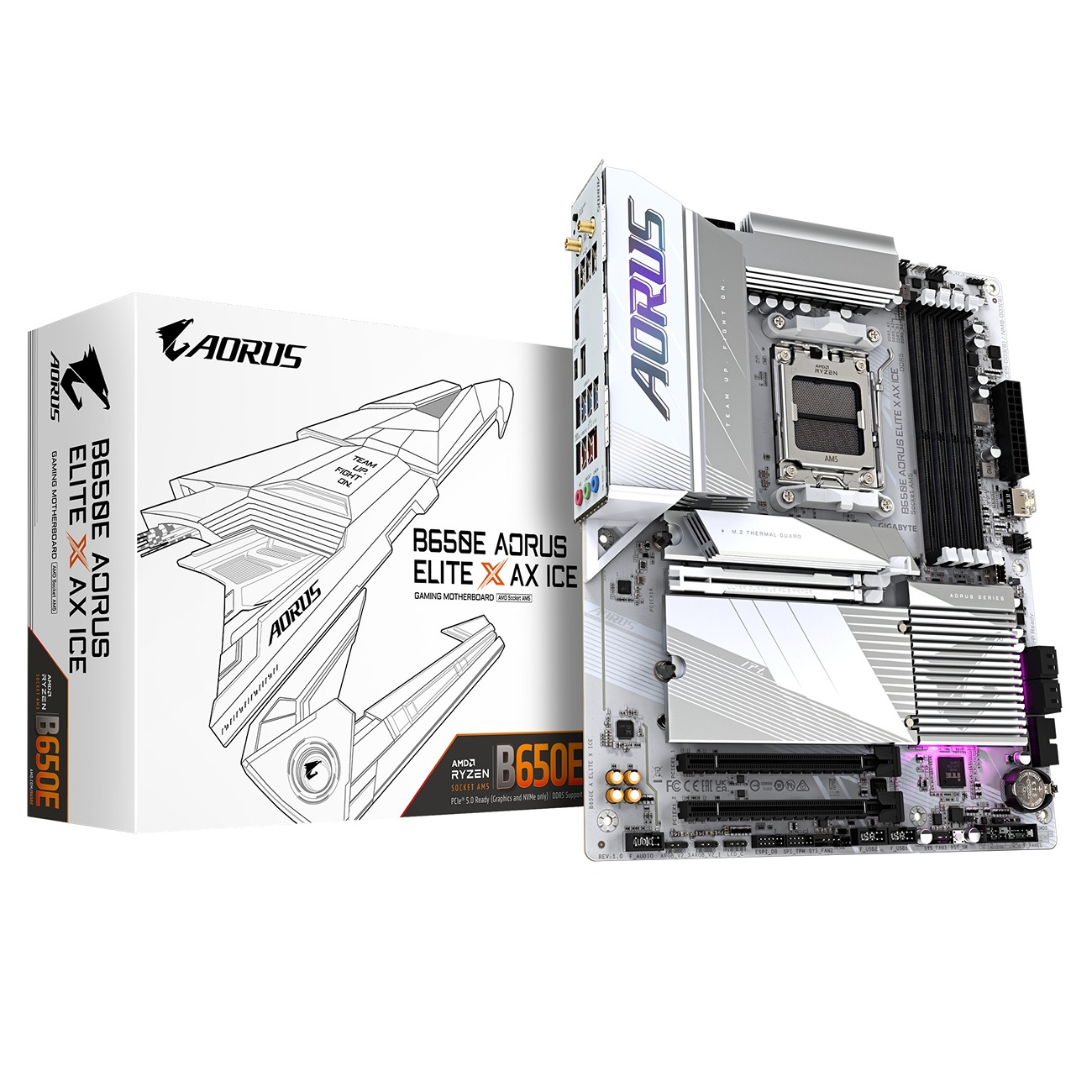 Pllakë amë GIGABYTE B650E AORUS ELITE X AX ICE, AMD Ryzen 8000, Socket AM5, ATX, e bardhë