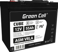 Батерија AGM Greencell 12V 55Ah, VRLA без одржување, IP54, црна
