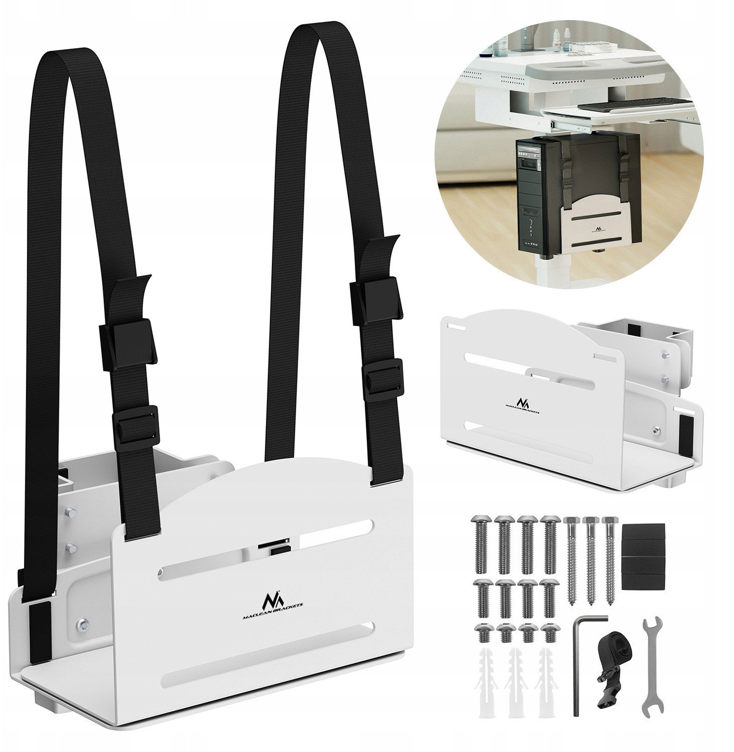 Mbajtës PC Maclean MC-116, deri 10 kg, i rregullueshëm, i bardhë