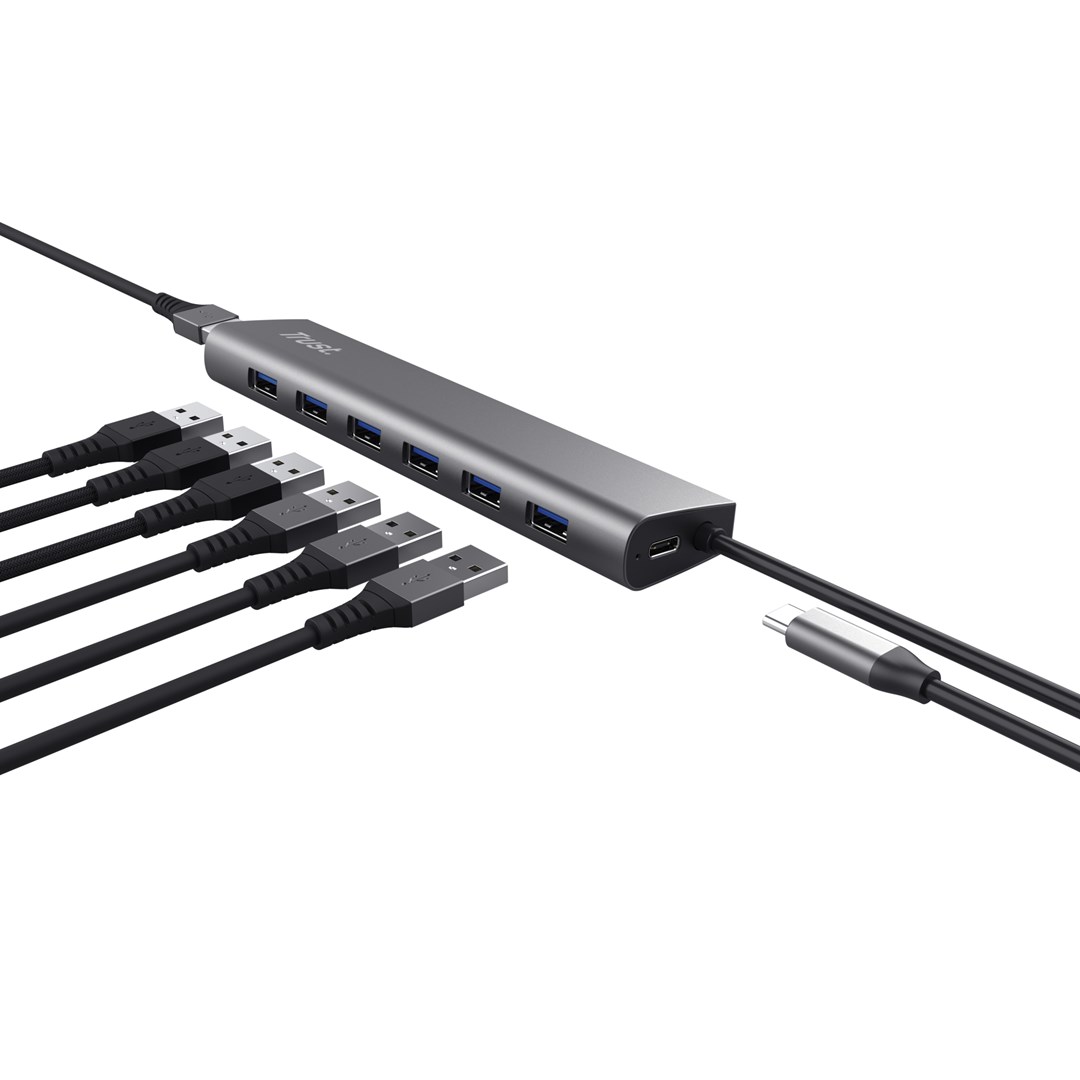USB Hub Trust Halyx, 7 porte USB-A, 5Gbps, i argjendtë