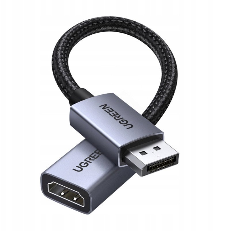 Адаптер ДисплејПорт во ХДМИ UGREEN, 2 парчиња, 4K, плетен кабел, црн