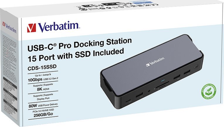 Docking station Verbatim USB C Pro, 15 në 1, SSD i integruar, HDMI 8K