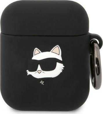 Навлака Karl Lagerfeld KLA2RUNCHK за Apple AirPods 1/2, силикон, дизајн Choupette Head 3D, црна