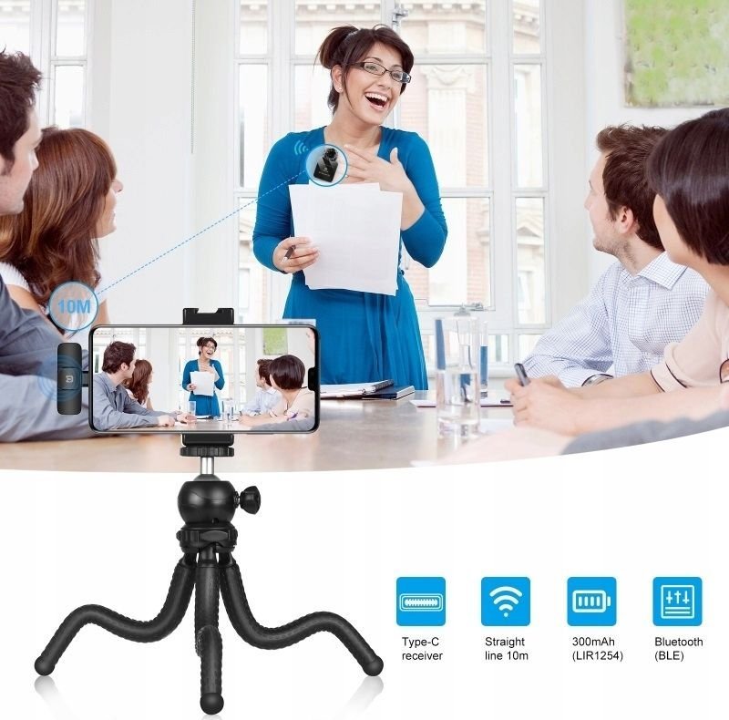 Безжичен микрофон Puluz Pu648B, 2x лавалиер, USB Type C, црн