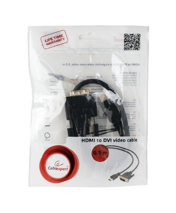 Kabllo Gembird CABLEXPERT, HDMI-DVI 0,5m, 1.3, M/M