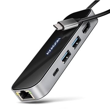Hub USB C AXAGON HMC-6GLN Glass, 6 në 1, HDMI 4K 60Hz, RJ-45 Gigabit, PD 100W, gri