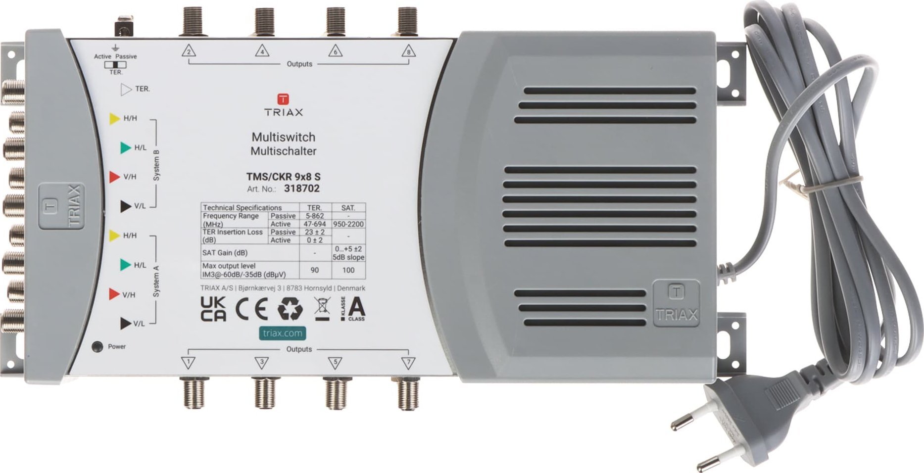 Multiswitch TRIAX TMS CKR 9x8S, 8 hyrje SAT, 1 hyrje tokësore, me furnizim